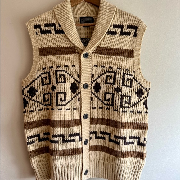 Pendleton Sweaters - Pendleton Cream and Brown Knit Vest